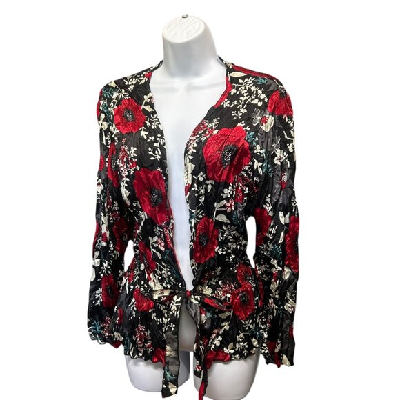 Tradition Poppy Floral Silky Cardigan Red Size L - Picture 4 of 7
